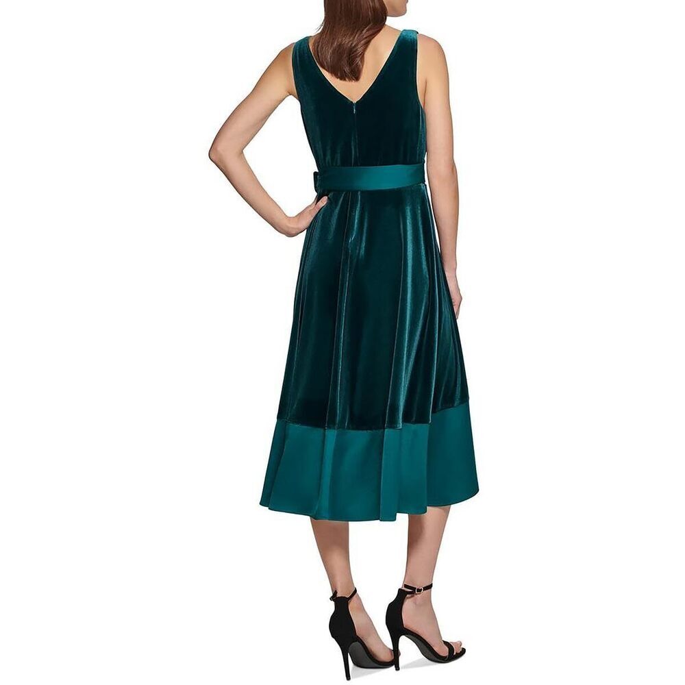 DKNY Womens Velvet Midi Wrap Dress Green 2 - Picture 2 of 2